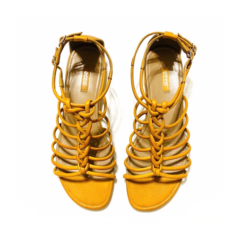 Ecco Leather Braided Strap Buckle Sandals